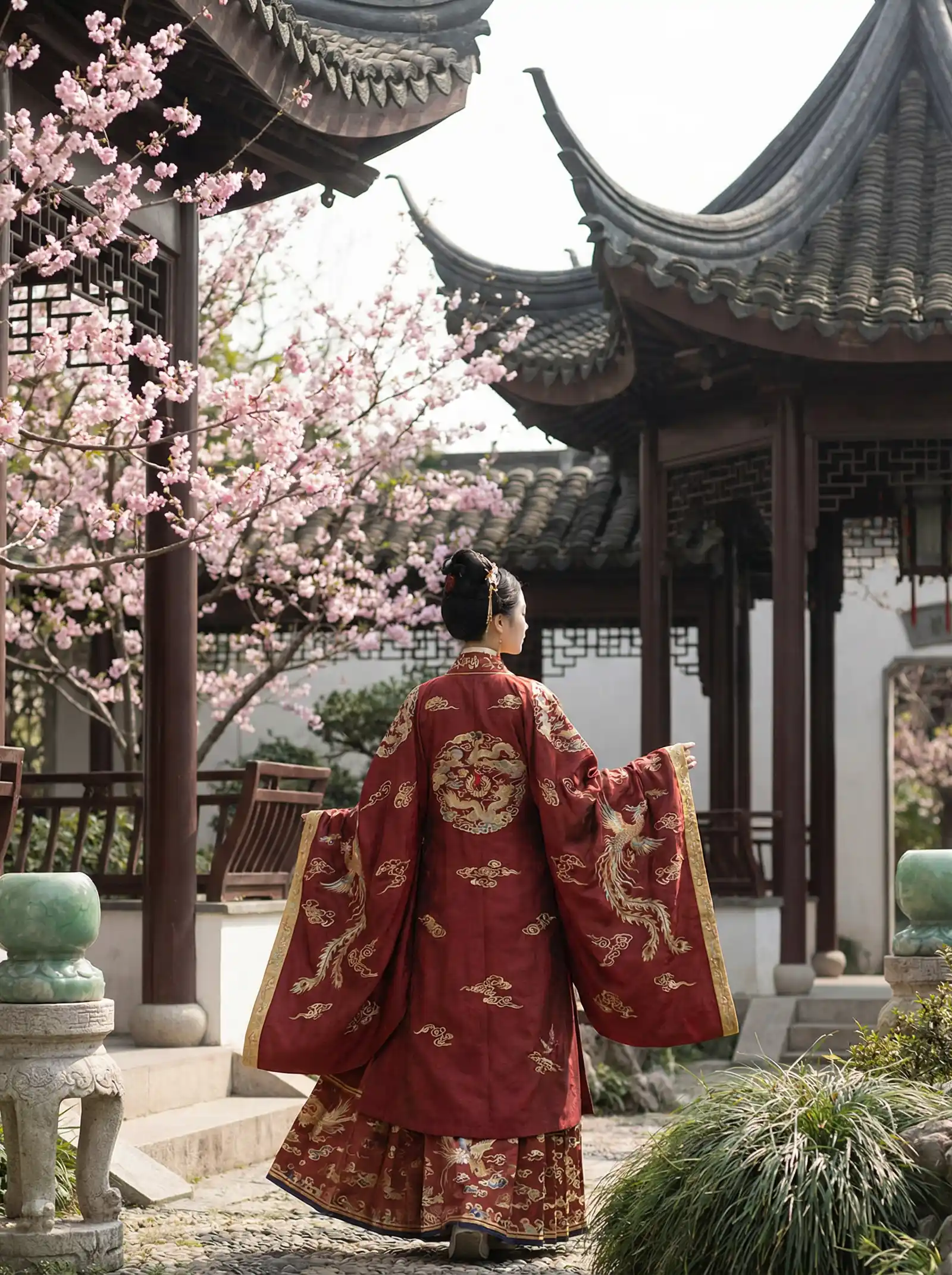 璀璨者弓勒姆 明制汉服红色凤凰刺绣